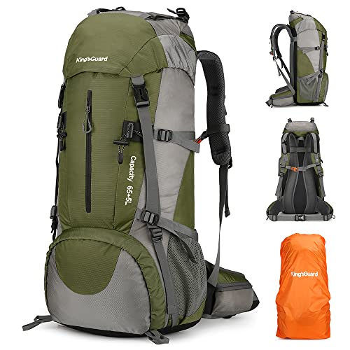 King'sGuard 70L Hiking Backpack with Rain Cover Lightweight Waterproof Travel Camping Backpack Large Backpacking Pack - color: Army Green