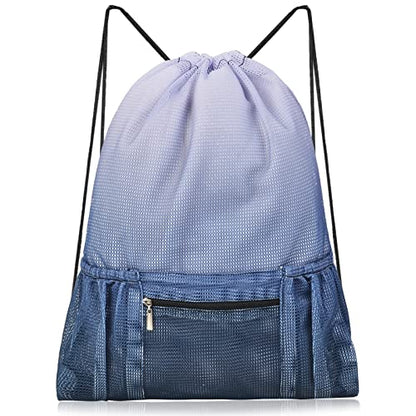Mesh Drawstring Backpack Bag Beach Bag with Zipper Pocket Gym Backpack Bag for Swimming Gear Gym Storage Bag for Adult Kids (Grey) - color: Grey