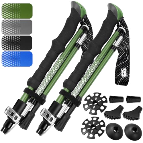 Premium Foldable Hiking Poles by USA Brand - Adjustable, Lightweight Trekking Poles Made of Aircraft Aluminum, Metal Locks Cork EVA Grips - color: EVA Foam - Green, size: 100-120 cm for Height: 5'9" and smaller