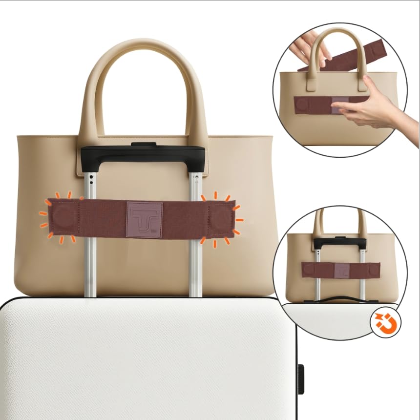 Trolley Strap Carryon Luggage Strap Over Suitcase Handle for Attaching Carryon Bag Travel Accessories TSA Approved Carry-On Add a Bag Belt Sleeve for A Tote Backpack Purse (Dark Brown) - color: Dark Brown