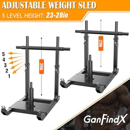 GanFindX Weight Sled, Workout Sled, Fitness Strength Training Sled for Athletic Exercise and Speed Improvement, Suitable for 1" and 2" Weight Plates - color: H-Bar Black