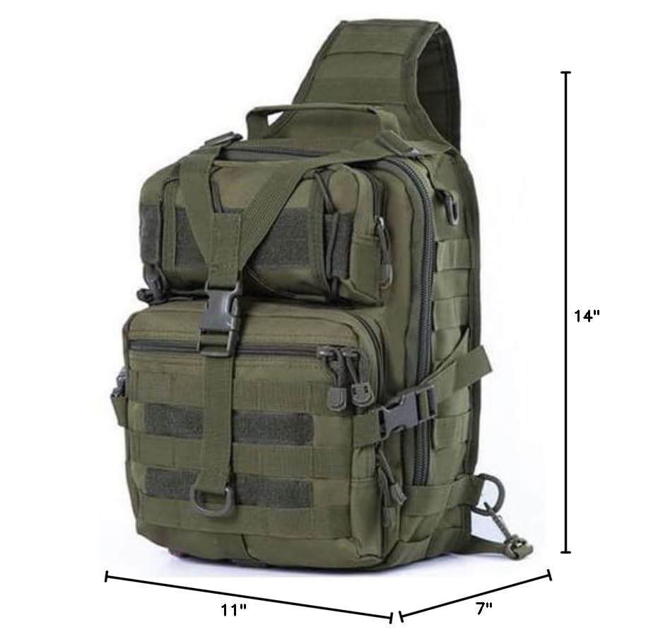 Tactical Sling Pack Big Crossbody Backpack Over Shoulder Bag Military for Men Hiking Outdoor Sport Gym - color: Green