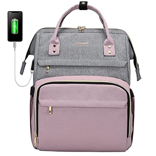 LOVEVOOK Laptop Backpack for Women Fashion Business Computer Backpacks Travel Bags Purse Doctor Nurse Work Backpack with USB Port, Fits 17-Inch Laptop Grey-Light Purple - color: Grey-light Purple, size: 17 Inch