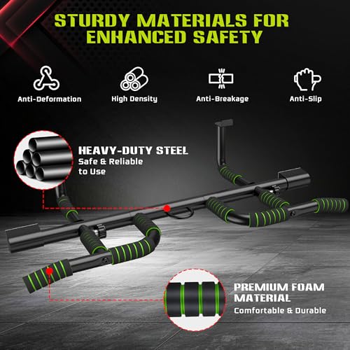 Pull Up Bar for Doorway Upgrade Multi-Grip Pullup Door Strength Training Pull-Up Bars Frame Chin Hanging Exercise Home Doorframe Dead Hang Without Screws Over the at Indoor No Way, Up To 440 Lbs