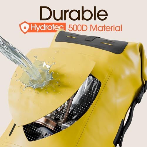 Earth Pak Waterproof Backpack - Heavy Duty Hiking Backpack - Roll-Top Closure Bag - Cushioned Dry Bag Waterproof Phone Case - color: Yellow, size: 55L