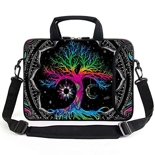 AMARY 15.4" 15.6" laptop sleeve adjustable shoulder strap with handle accessory pocket for men women (Colorful Tree) - color: Colorful Tree