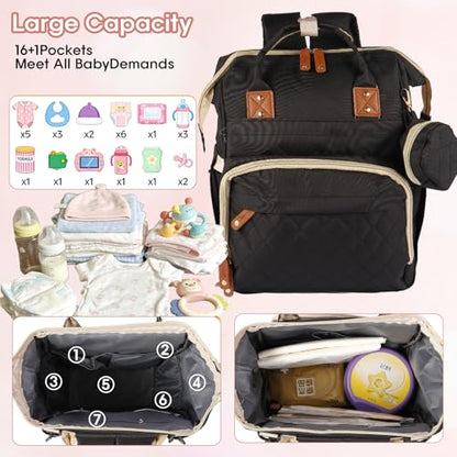 MosaiRudo Diaper Bag Backpack Baby Bag,Waterproof, Travel Diaper Bags with Pacifier Case for Baby Girl Boy Backpack for Women (Black) - color: Black