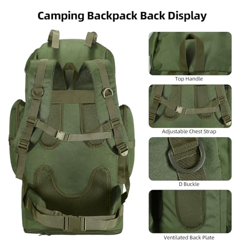 70L/100L Camping Hiking Backpack with Rain Cover, Expandable Large Military Tactical Backpack, Waterproof Molle Racksack Travel Backpacking Daypack for Climbing Trekking (Green) - color: Green