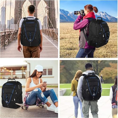 18.4 Laptop Backpack Men Women, 55L-60L Extra Large Laptops Backpack, TSA Friendly Flight Approved and RFID Anti-theft Pocket,Water Resistant Suiltable for Traveling - color: Black-blue, size: 18inch(21.5*16.3*9.9")