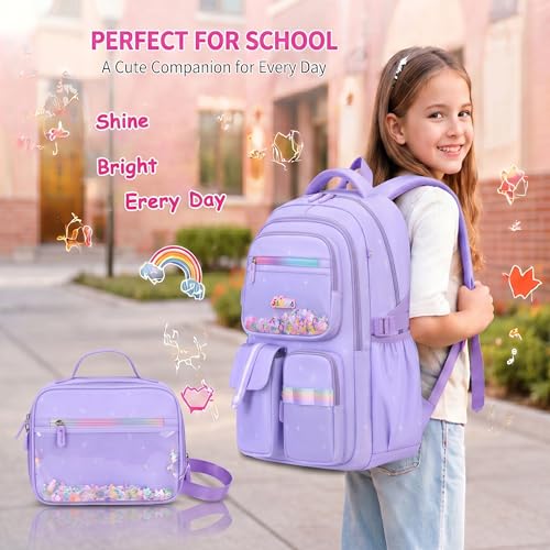 3PCS Kids Backpack Set, School Backpack with Lunch Bag & Pencil Case, Lightweight Waterproof Bookbag for Kids (Purple Sequin) - color: Purple Sequin