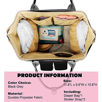 Femuar Diaper Bag Backpack Multifunction Maternity Nappy Baby Bag for Girls & Boys Large Capacity Travel Diaper Bags Black Gray - color: Black Gray