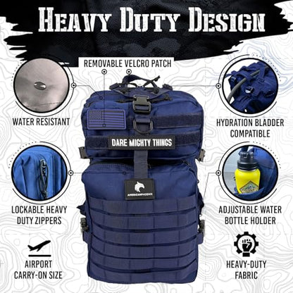 AMERICANPHOENIX 45L Elite Tactical Backpack | 3X Stronger Work & Military Backpack | Water Resistant and Heavy Duty | 3 Day MOLLE Bug Out Bag (Atlantic Blue) - color: Atlantic Blue