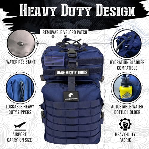 AMERICANPHOENIX 45L Elite Tactical Backpack | 3X Stronger Work & Military Backpack | Water Resistant and Heavy Duty | 3 Day MOLLE Bug Out Bag (Atlantic Blue) - color: Atlantic Blue