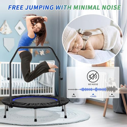 ZENOVA 40" Mini Trampoline Rebounder Trampoline for Adults Indoor Outdoor Fitness Trampoline Foldable with Adjustable Handle Bar 330 Weight Capacity