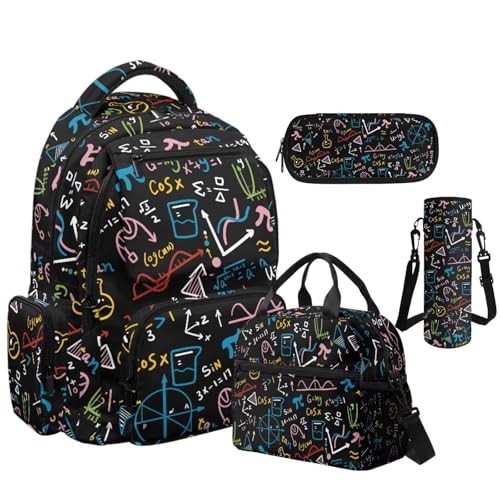 Math Backpack for Boys Kids School Backpacks with Lunch Box Water Bottle Holder and Pencil Case 4 in 1 Kindergarten Backpack for Boys School Bags with Adjustable Straps 17 Inch - color: Math