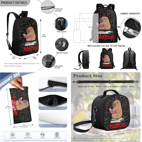 Cute Capybara Backpack for Boys 3 Pack Custom Name Personalized School Backpacks Set Reusable Lunch Box Pencil Bag Big Capacity Schoolbag - color: Capybara Cute+name