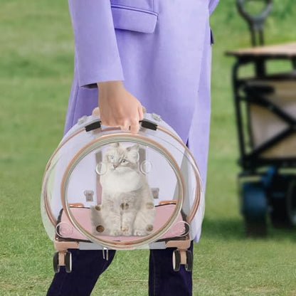 Pet Carrier with Wheels, Clear Cat Carrier Pet Trolley Case Pet Backpack with Multiple Ventilation Holes for Cats and Dogs, Pink - color: Pink Cat Carrier