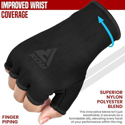 RDX Boxing Hand Wraps Inner Gloves Men Women, Half Finger Elasticated Bandages, Under Mitts Fist Protection, Muay Thai, Kickboxing, MMA, Martial Arts Speed Bag Punching Training - color: Full Black, size: Small