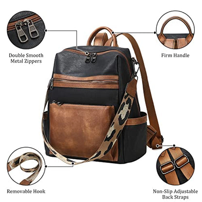 AGLOD Leather Backpack Purse for Women Designer Ladies Shoulder Bag Fashion Faux Work Travel Handbags - color: Kcus22001-black-brown