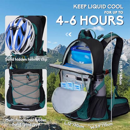N NEVO RHINO Hydration Backpack with Water Bladder 3L, Hiking Backpack with Rain Cover, Insulation Water Daypack for Cycling Biking - color: 03 Lake Green
