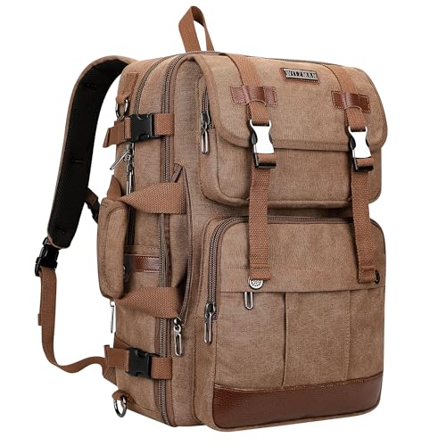 WITZMAN Canvas Travel Backpack for Men Large Laptop Backpack Fit 16 inch Carry-on Airline Approved Convertible Shoulder Rucksack(A6617-3 Brown) - color: Brown