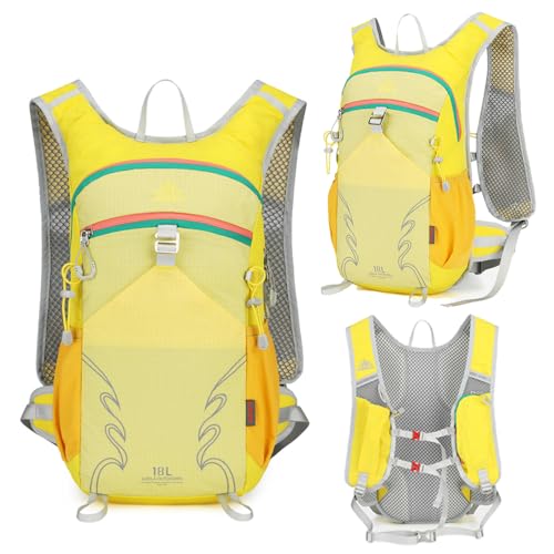 18L Lightweight Hiking Backpack, Breathable Daypack with Rain Cover, Reflective Ultralight Camping Bag for Men Women, Hydration Outlet for Outdoor Travel - color: Yellow