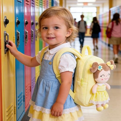 Gloveleya Back to School Gifts for Girls Kids Backpack Toddler Girls Backpacks with Soft Plush Spring Girl Doll Toys Yellow - color: A012 Spring Girl Yellow & Doll, size: 9 inches