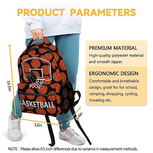 Mercuryelf Basketball Backpack for Boys Girls - 16 Inch Black Backpacks for School Travel - Cool Lightweight Bookbag for Kids - color: Basketball-3