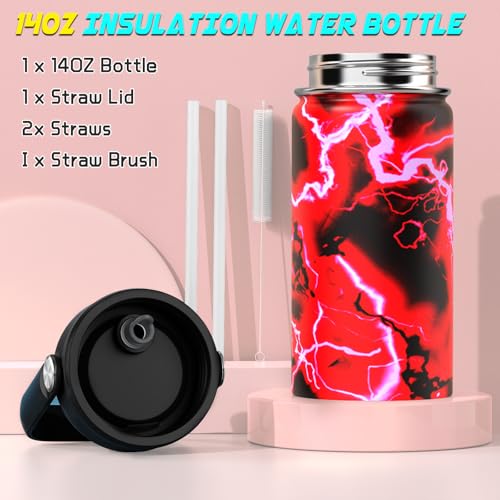 Scothen Boys Backpack, Cool Luminous Gamer School Backpacks for Boys with 14oz Insulated Water Bottle Lunch Bag Pencil Case, Kids Backpack Book Bags for Kindergarten Elementary Middle School - color: Red Lightning
