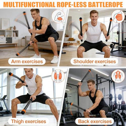 2PCS Weighted Cordless Battle Ropes - Heavy Duty Portable Wireless Workout Equipment for Home Gym, HIIT, Strength & Low-Impact Cardio Training for Men & Women, with Non-Slip Grips