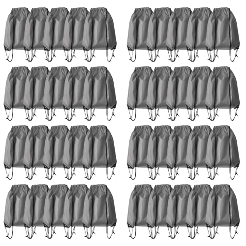 Drawstring Backpack Bulk 40Pcs Draw String Backpack Bags DIY Gym Sports Traveling Yoga Cinch Bag Sackpack Drawstring（grey） - color: Gray