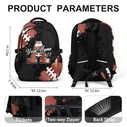COZYAURA Boys Backpack Personalized Football School Bag for Kids - Custom Initial Sports Bookbag, 17 Inch Large Capacity Daypack for School, Travel, Football Lovers - color: Brown