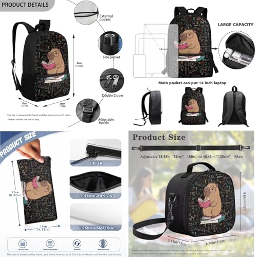 Cartoon Capybara Backpack for Boys Girls 3 Pack School Backpacks Set Reusable Lunch Box Pencil Bag Big Capacity Schoolbag with Side Pocket Adjustable Strap - color: Capybara Cute