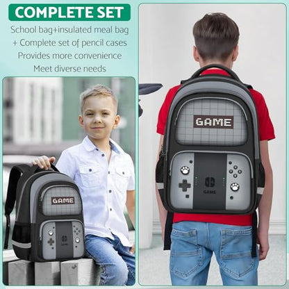 Kids Backpack For Boys，Gamer Boys Backpack For Children Teens Elementary Middle School, 17″ Students Bookbag - color: Backpack-sw-gray