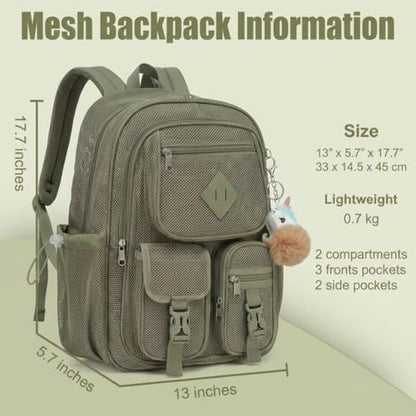 Mesh Backpack for Girls Boys, Heavy Duty Semi-Transparent Mesh Bookbag Womens Mens Mesh Backpacks for School, Sports, Beach, Swimming, Travel - Army Green - color: Army Green