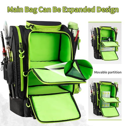 BLISSWILL Large Fishing Backpack with Cooler for 3 Tackle Boxes - Fishing Bag with Rod Holders for Camping and Hiking - color: Black