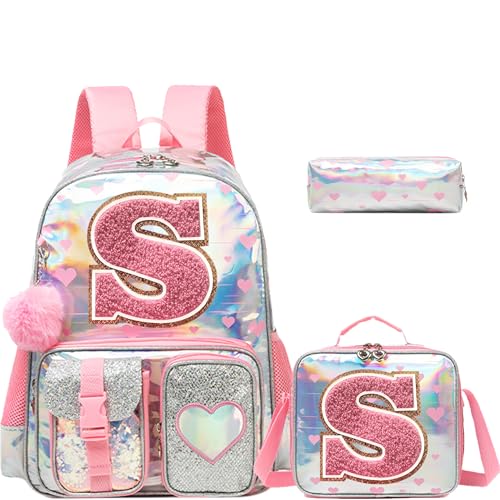 HTgroce Cute Backpacks for Girls School Backpack for Kids Backpacks for Elementary Primary School Bags for Girls Bookbags, Pink S Letter Backpack - color: Pink, style: S
