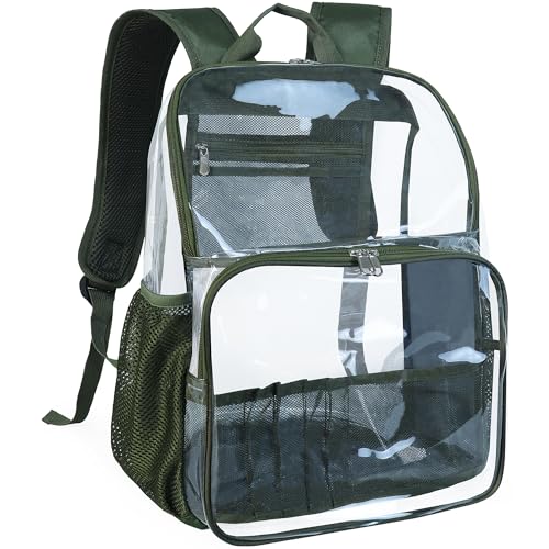 Clear Backpack,18'' See Through Backpack School Approved Heavy Duty Clear Backpack Transparent Bookbag for College Work Travel Security,Rmy Green - color: Rmy Green
