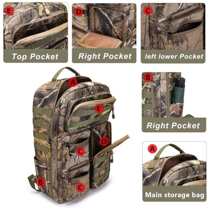 Tactical Camo Backpack for Men Women Waterproof Durable MOLLE Backpack Camping Hunting Emergency Preparedness - color: Camouflage