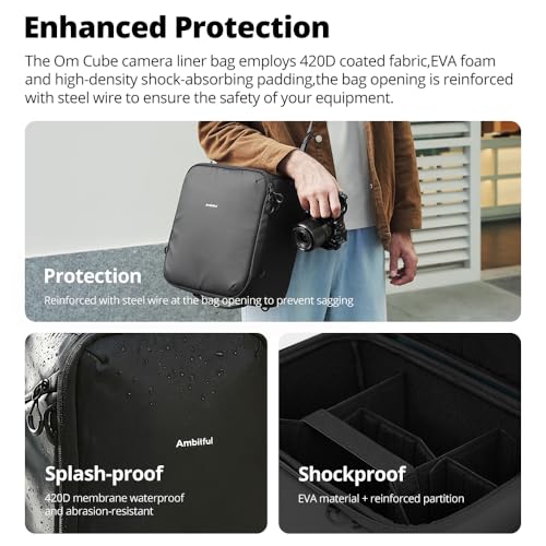 AMBITFUL Small Camera Cube Insert for Backpack, Waterproof Padded Camera Insert with Dividers for Travel Photography Gear Organizer (5.5L)