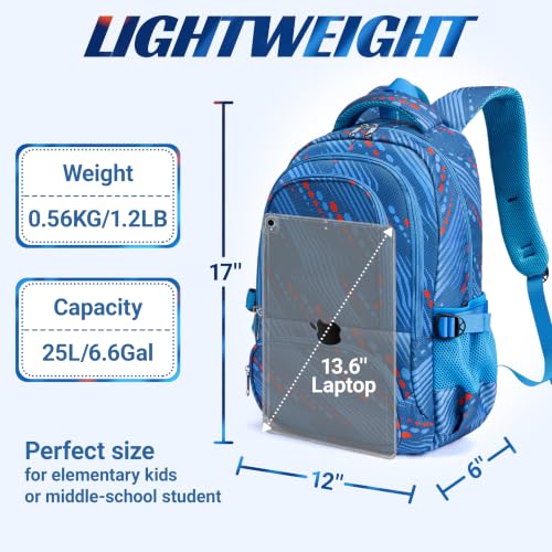 BLUEFAIRY Kids Backpacks for Boys Girls Ages 6-8 8-10 10-12 Elementary Middle School Backpack 17 Inch Back to School Bookbag with Laptop Compartment Mochilas Escolares para Niños Niñas (Blue Lines) - color: Blue Lines