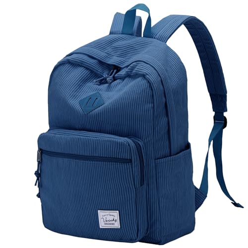 VASCHY Corduroy Travel Backpack, Vintage Casual Kawaii Cute Aesthetic Fuzzy Fluffy Plush Fleece Rucksack Daypack for School Teens/Man/Women Navy Blue - color: Navy Blue