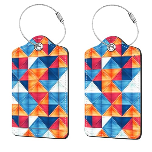 2 Pcs Luggage Tags for Suitcases,PU Leather Cruise Ship Luggage Tags with Privacy Cover Label Address Card and Durable Metal Ring Suitable for Men Women Handbags Backpacks,Colorful Triangles - color: Colorful Triangles