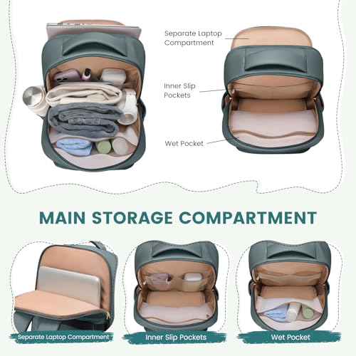 GOLF SUPAGS Lunch Backpack 16 Inch Laptop Backpack with Insulated Cooler Lunch Box Food Bag for College Work Camping Picnics (Atrovirens) - color: Atrovirens