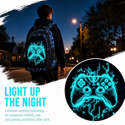 Jumpopack Gamer Boys Backpack Luminous School Backpacks for Boys Elementary School Bag Bookbag Kids Backpack with Lunch Box,Luminous Gamer Print - color: Luminous Gamer