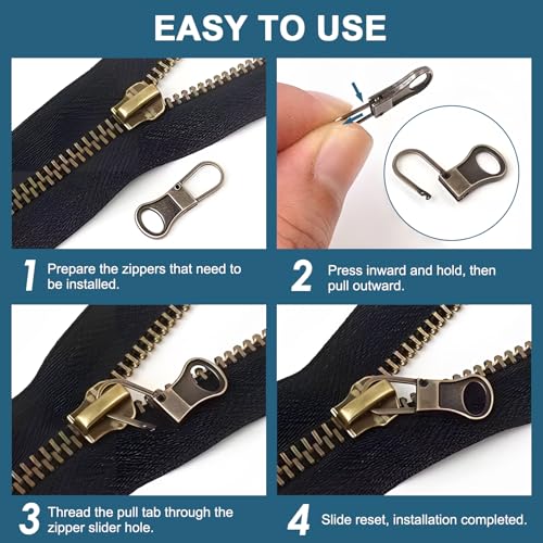 RJLCTH 10 Pcs Zipper Pull Replacement, Metal Zipper Pull Tabs | Universal metal pull tabs for jacket, pants, coat, shoes, backpack, suitcase, purse, and luggage zipper repair; 5 colors