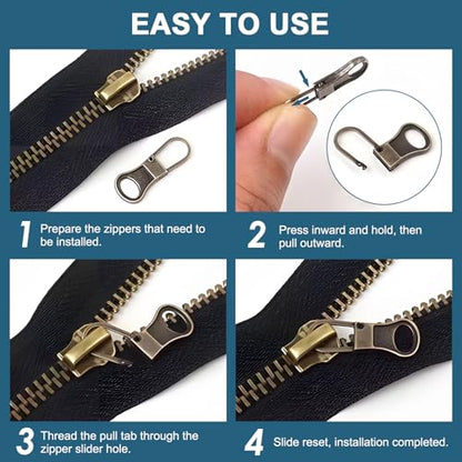RJLCTH 10 Pcs Zipper Pull Replacement, Metal Zipper Pull Tabs | Universal metal pull tabs for jacket, pants, coat, shoes, backpack, suitcase, purse, and luggage zipper repair; 5 colors