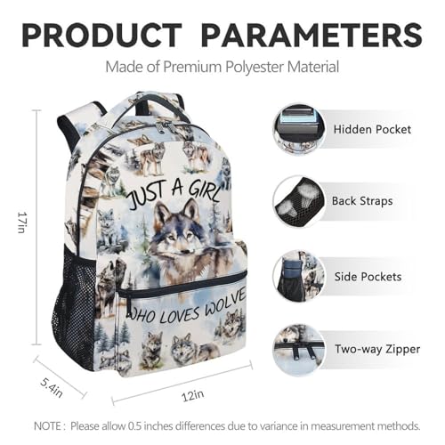 Girls Backpacks for Preschool - 17 Inch Wolf Kids School Backpack - Durable Bookbag for Kindergarten - color: Color1-1