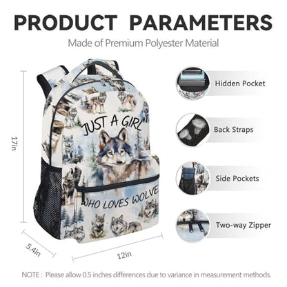 Girls Backpacks for Preschool - 17 Inch Wolf Kids School Backpack - Durable Bookbag for Kindergarten - color: Color1-1