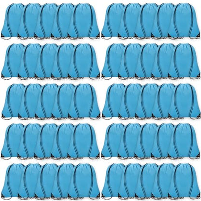 Grneric 50Pcs Drawstring Backpack Bulk Cinch Bag, Drawstring Bags Polyester for Gym Sports Beach Party Trip (Sky Blue) - color: Sky Blue